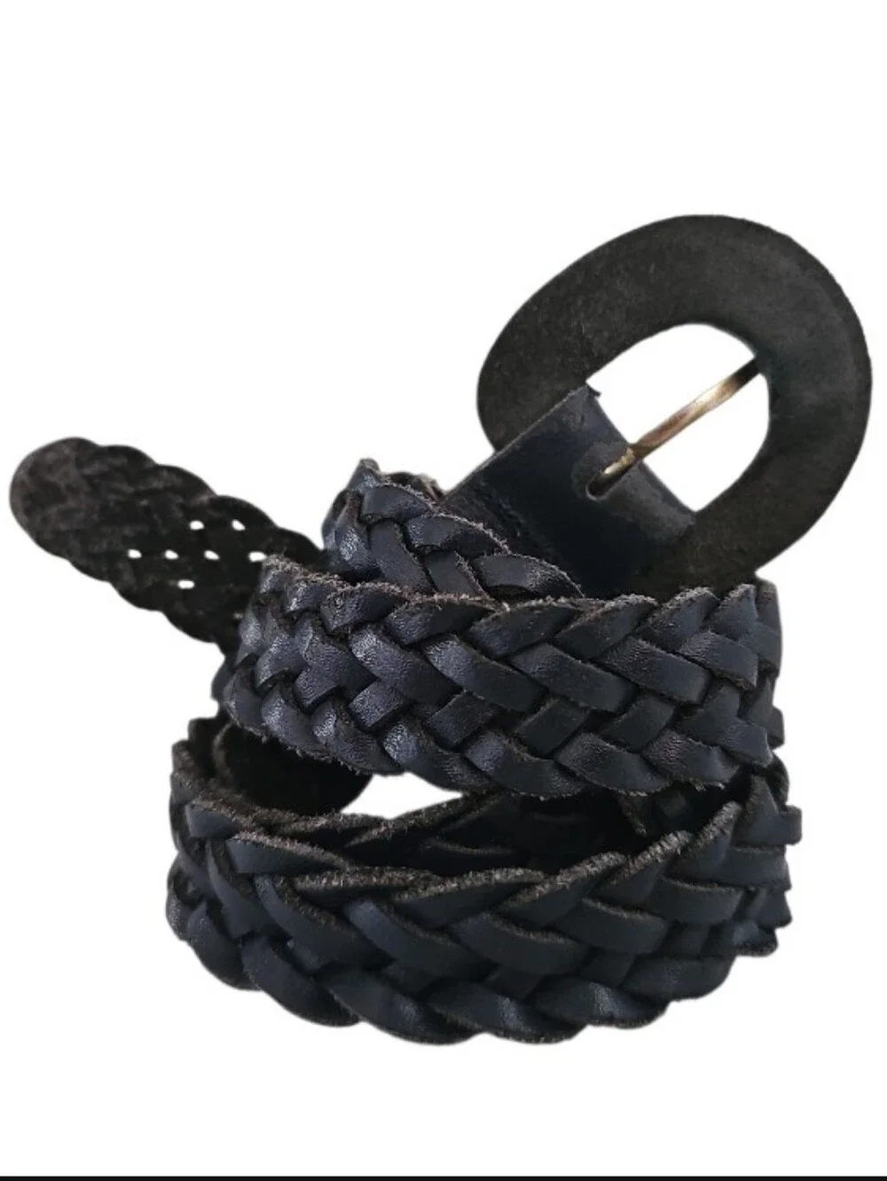 Vintage Capezio Braided Leather Belt Navy Blue Argentina Woven M L Boho Classic